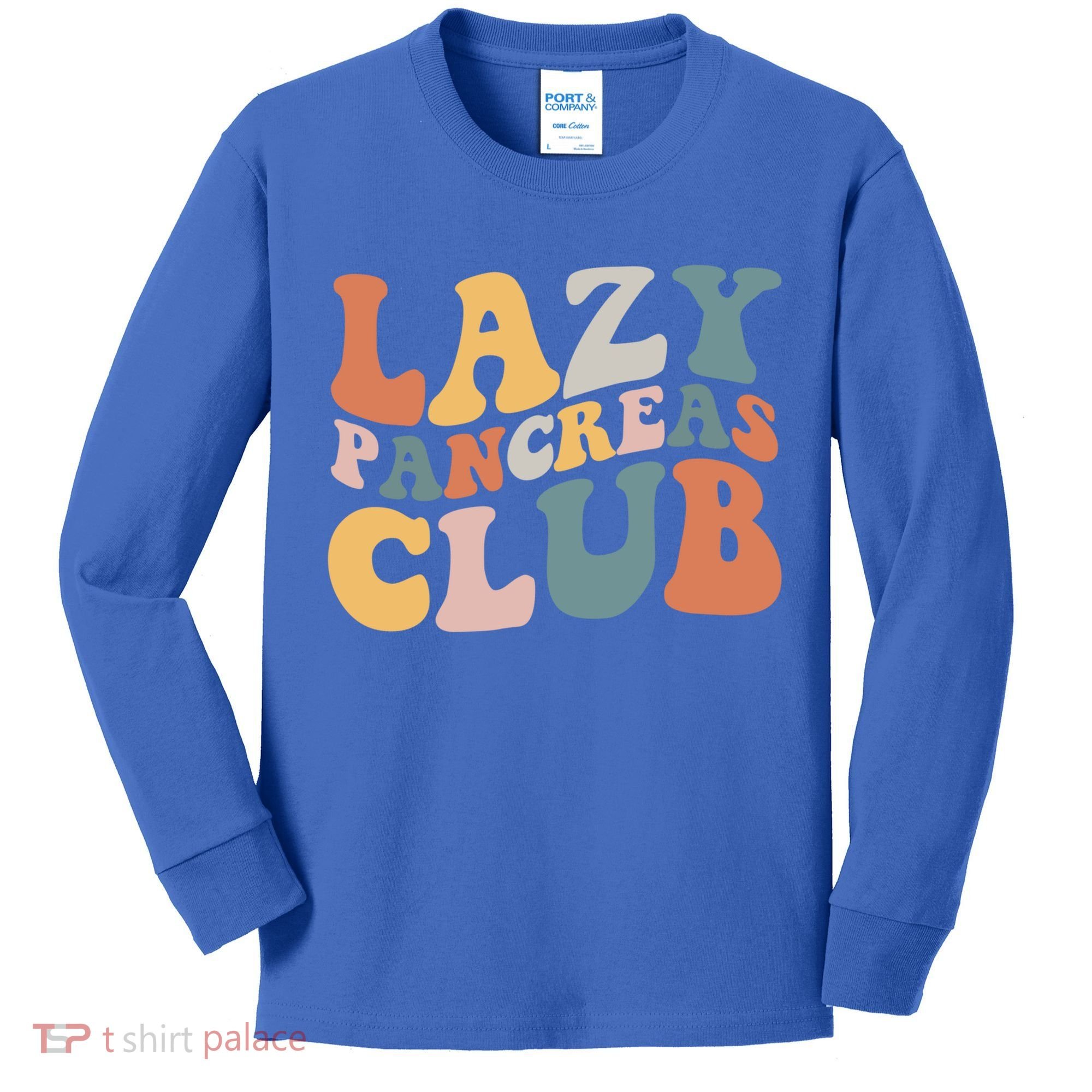 Lazy Pancreas Club Retro Groovy Diabetes Awareness Funny Gift Kids Long Sleeve Shirt