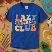 Lazy Pancreas Club Retro Groovy Diabetes Awareness Funny Gift Kids T-Shirt thumb 3