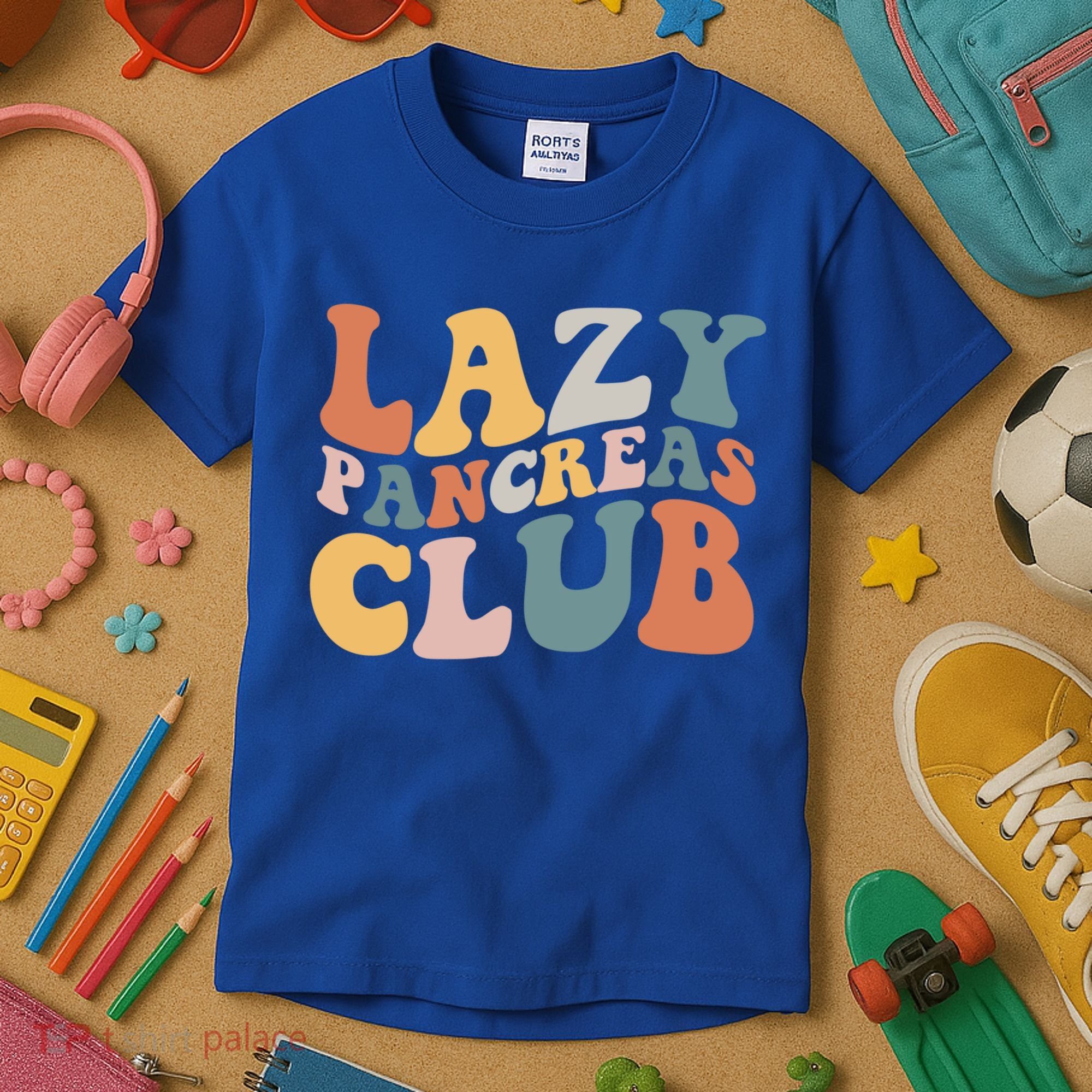 Lazy Pancreas Club Retro Groovy Diabetes Awareness Funny Gift Kids T-Shirt