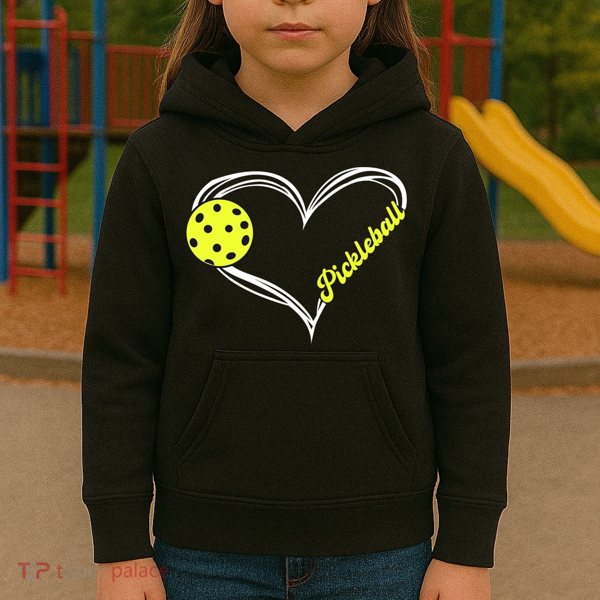 I Love Pickleball Cute Match Kids Hoodie