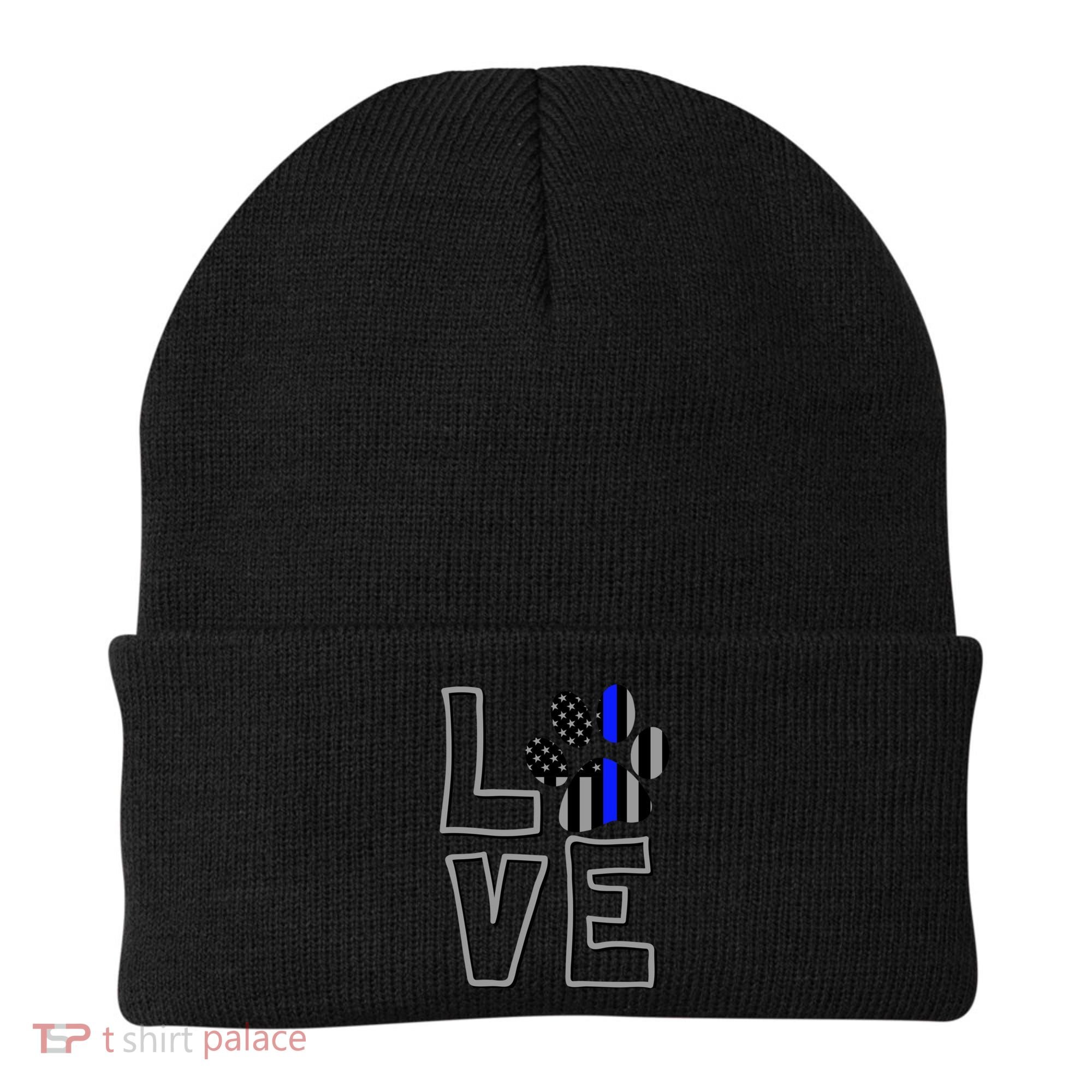 Love Police Dog Paw Print Thin Blue Line K9 Gift Beanie