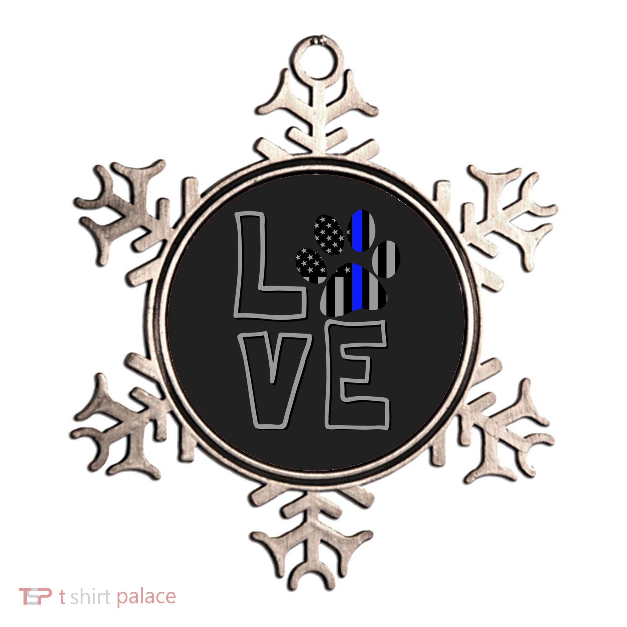Love Police Dog Paw Print Thin Blue Line K9 Gift Ornament