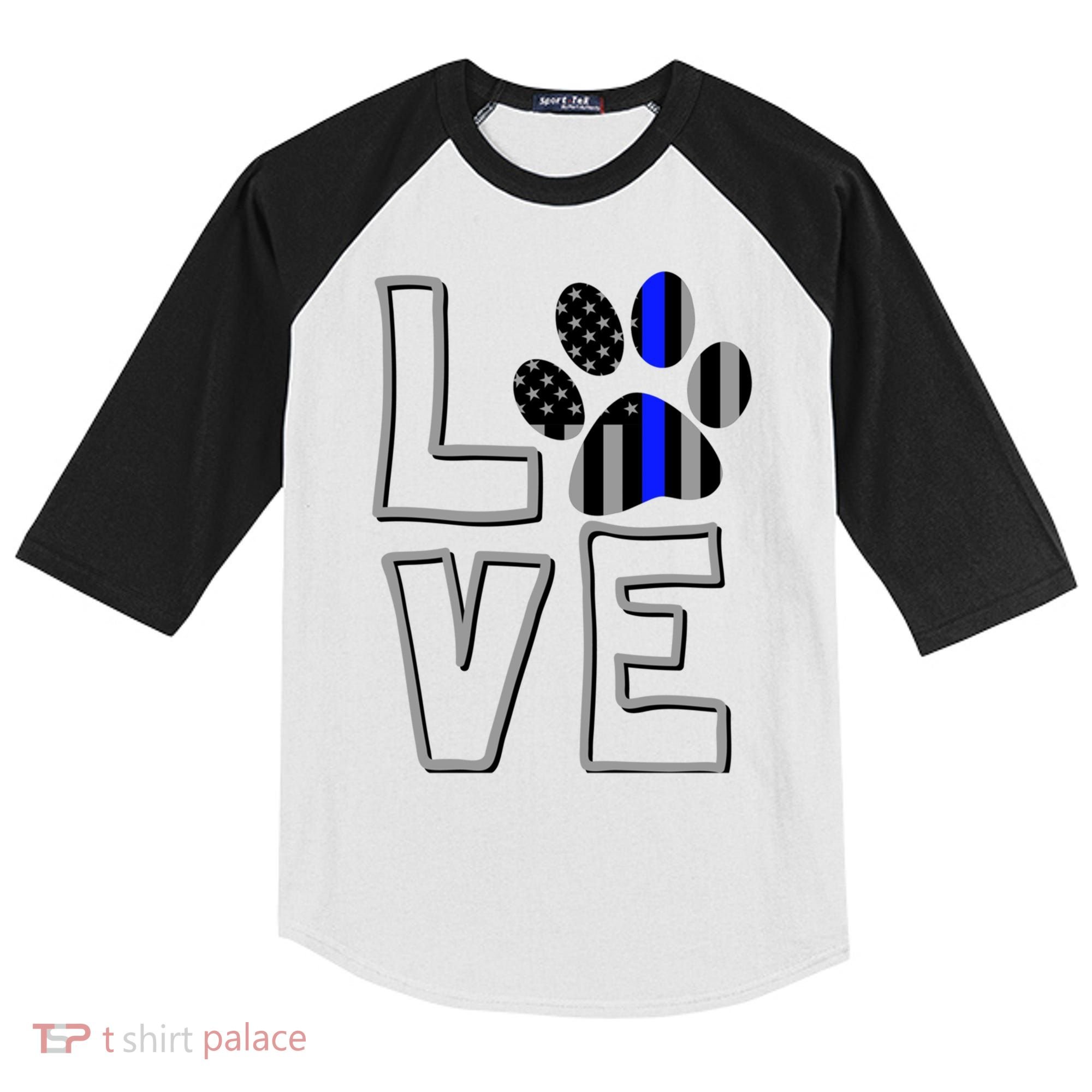 Love Police Dog Paw Print Thin Blue Line K9 Gift Kids Colorblock Raglan Jersey