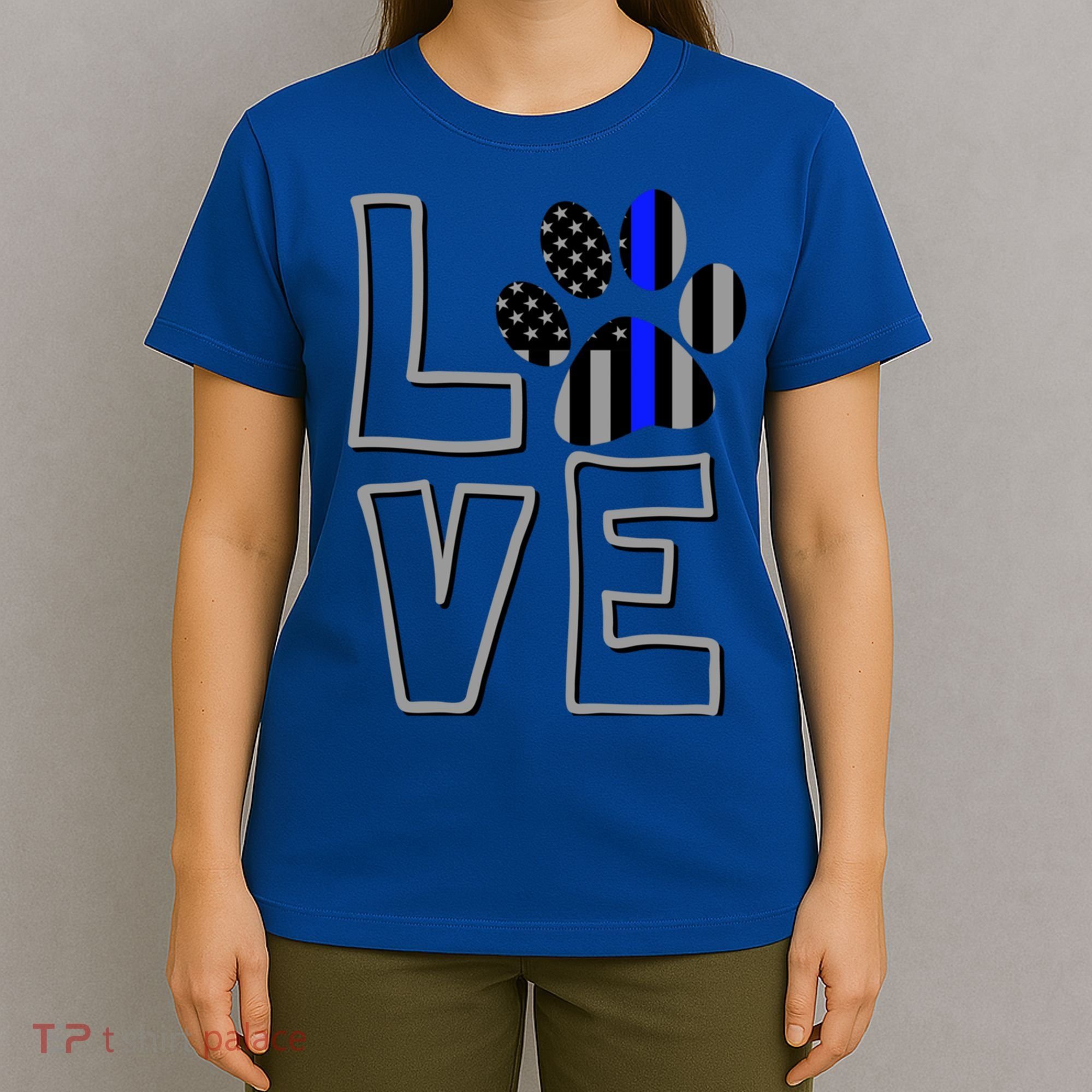 Love Police Dog Paw Print Thin Blue Line K9 Gift T-Shirt