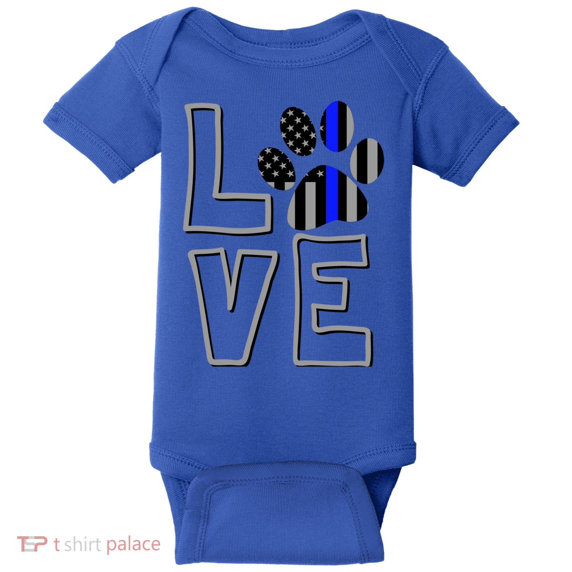 Love Police Dog Paw Print Thin Blue Line K9 Gift Baby Bodysuit