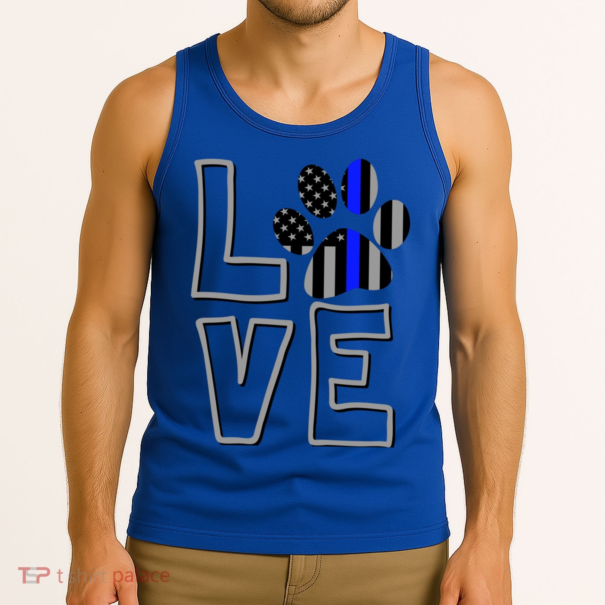 Love Police Dog Paw Print Thin Blue Line K9 Gift Tank Top