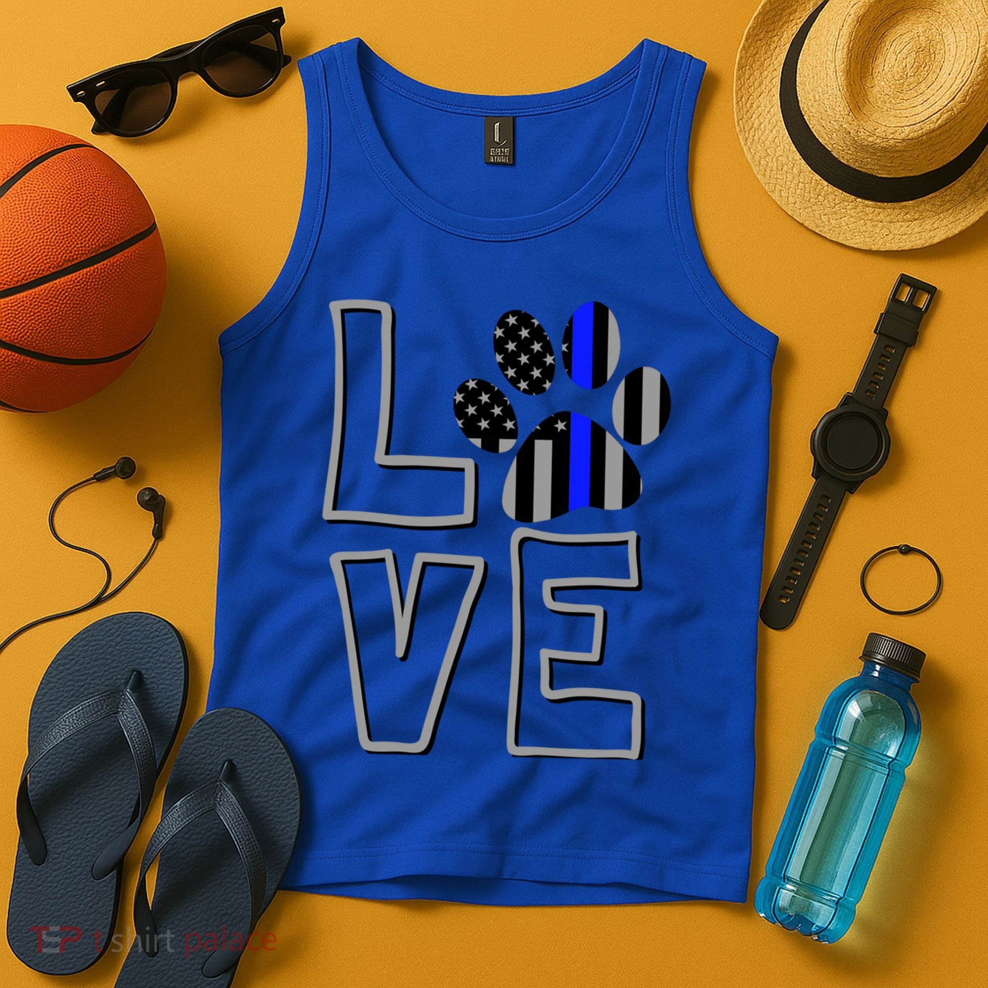 Love Police Dog Paw Print Thin Blue Line K9 Gift Tank Top