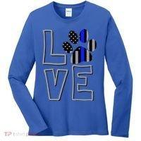 Love Police Dog Paw Print Thin Blue Line K9 Gift Women's Long Sleeve Shirt thumb 0