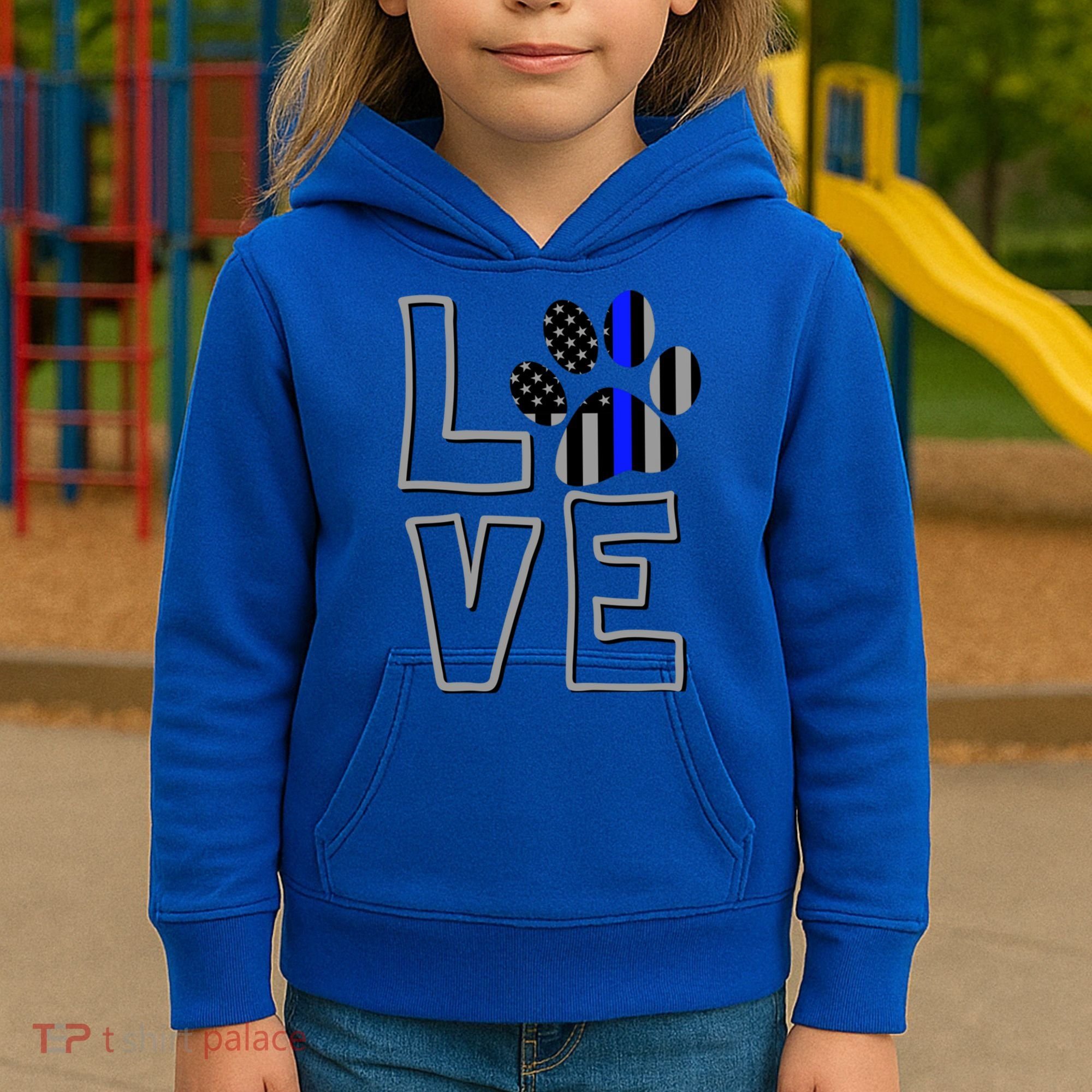 Love Police Dog Paw Print Thin Blue Line K9 Gift Kids Hoodie