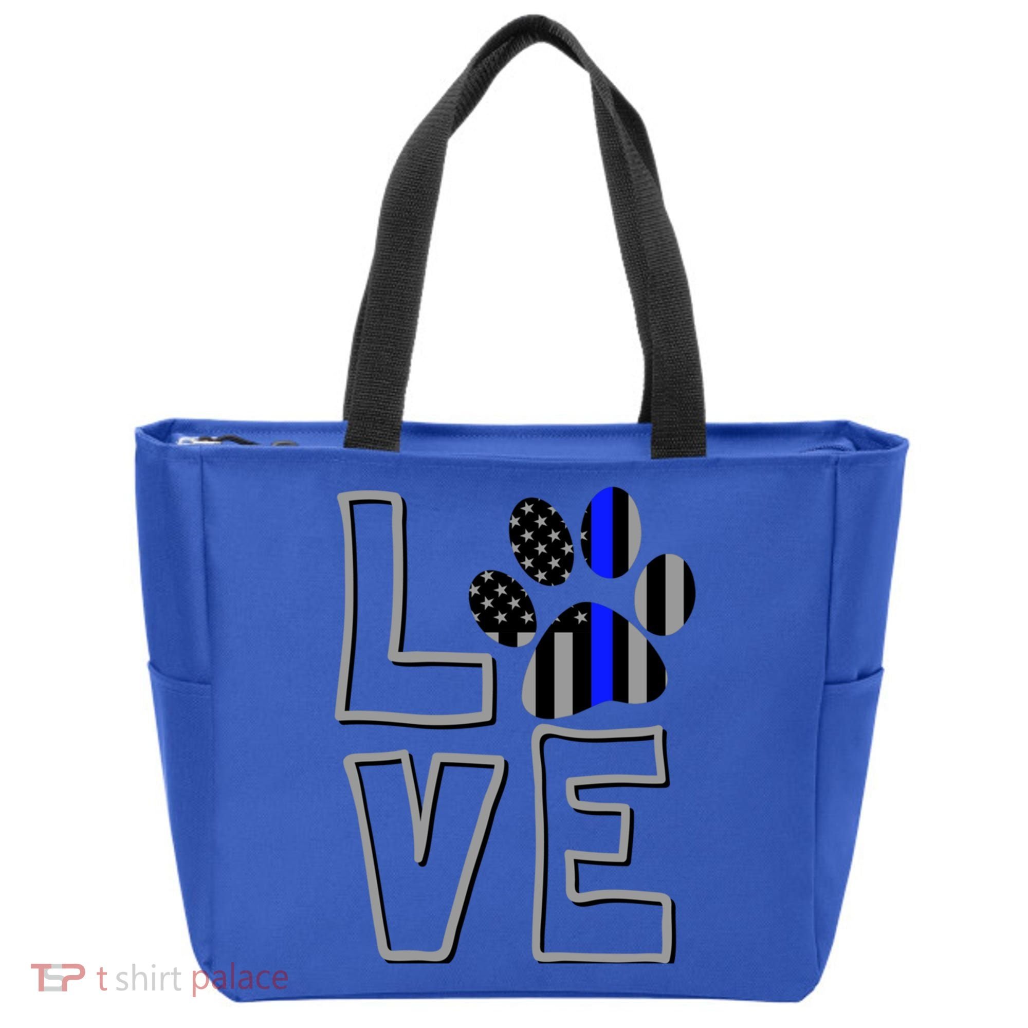 Love Police Dog Paw Print Thin Blue Line K9 Gift Tote Bag