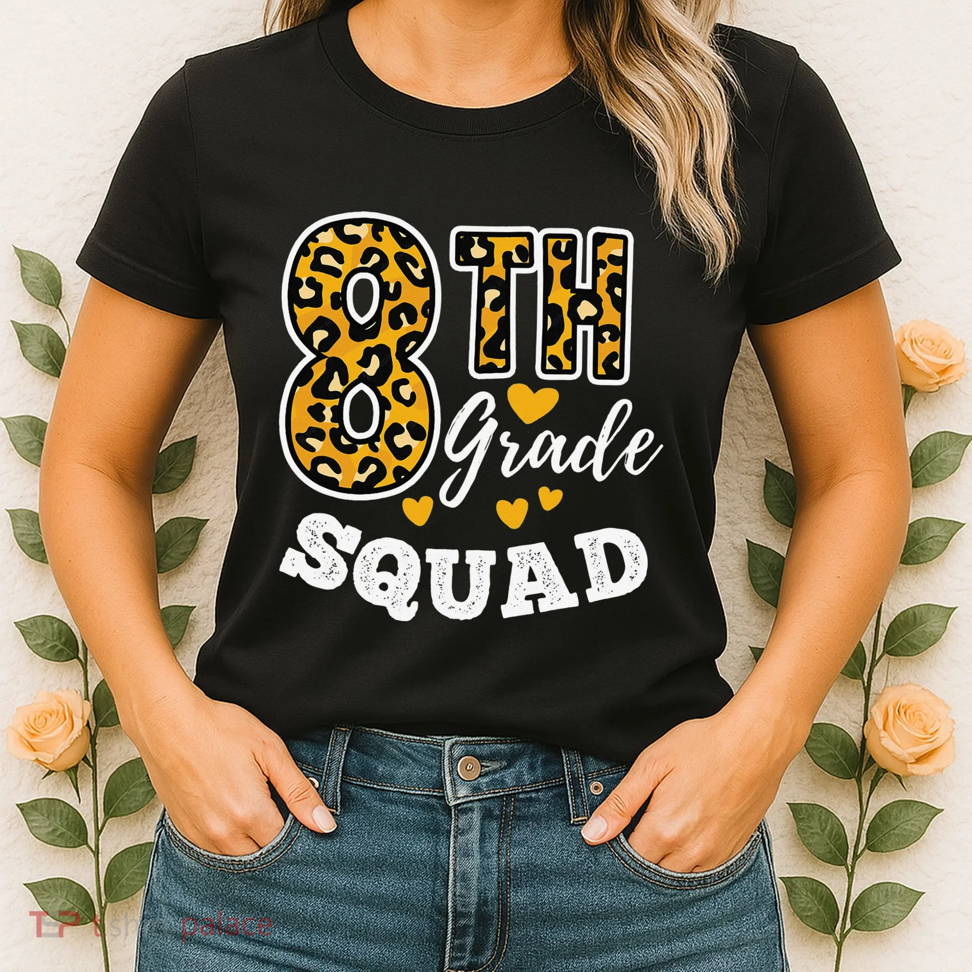 Leopard Print Eighth Grade Teacher 8th Grade Squad Women's T-Shirt