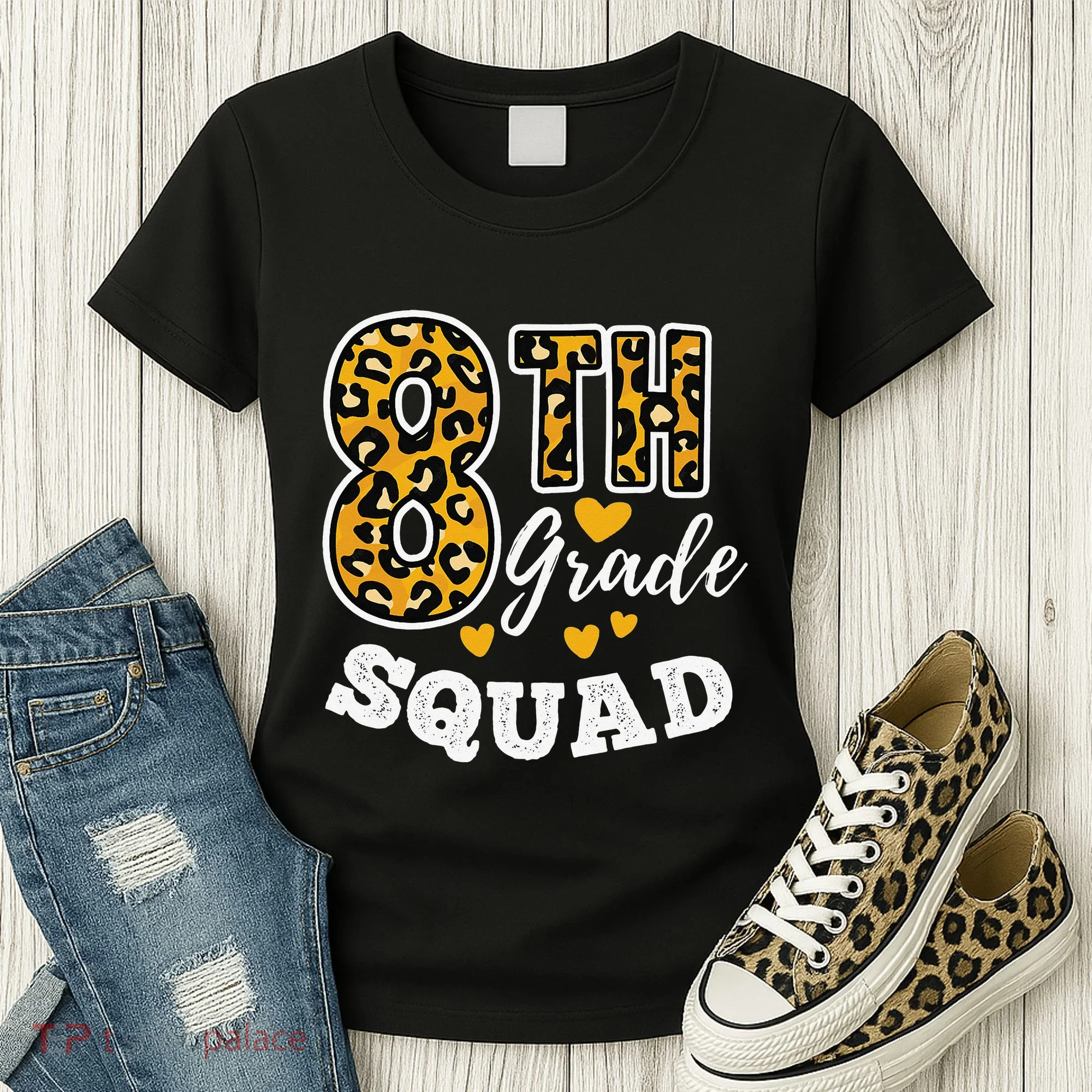 Leopard Print Eighth Grade Teacher 8th Grade Squad Women's T-Shirt