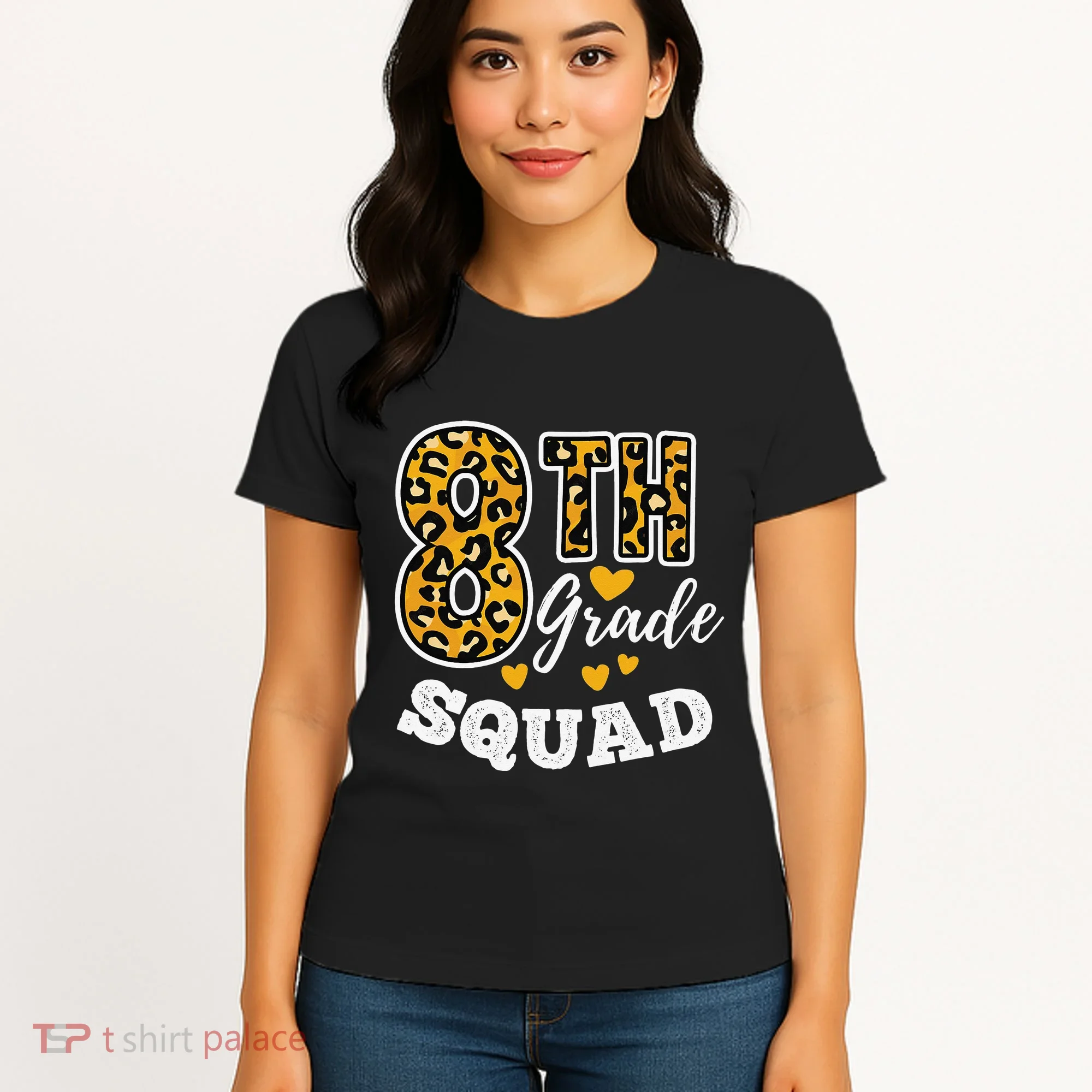 Leopard Print Eighth Grade Teacher 8th Grade Squad Women's T-Shirt