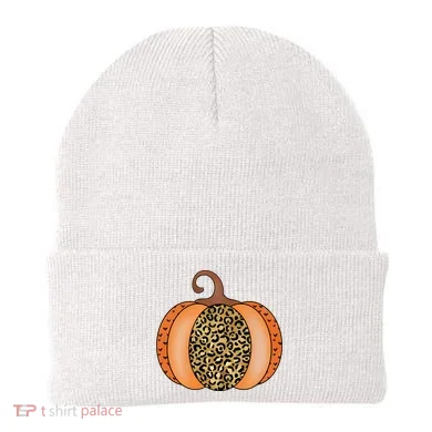 Leopard Pumpkin Fall Holiday Beanie