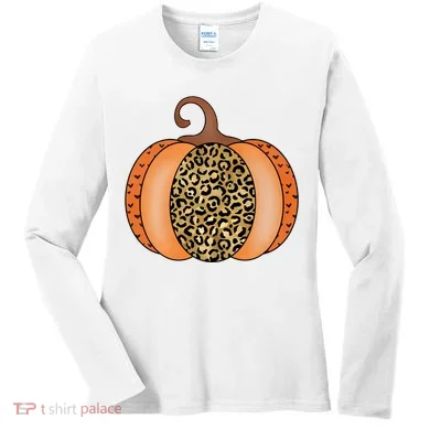 Leopard Pumpkin Fall Holiday Women's Long Sleeve Shirt
