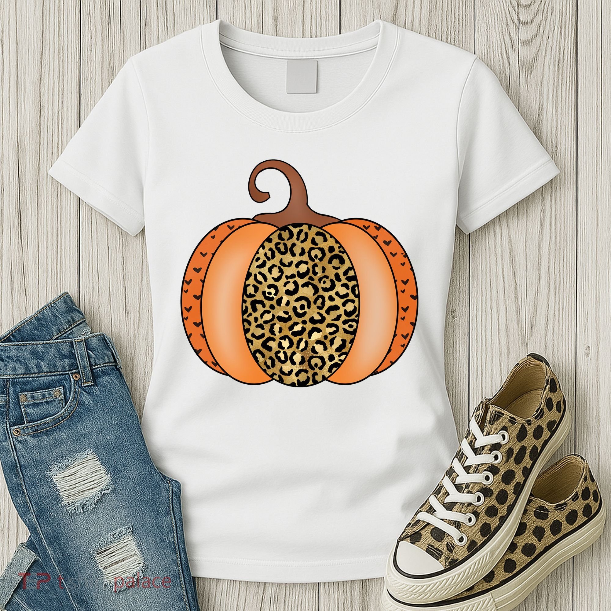 Leopard Pumpkin Fall Holiday Women's T-Shirt