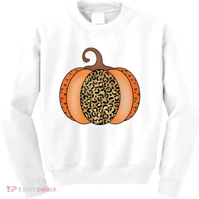 Leopard Pumpkin Fall Holiday Kids Sweatshirt