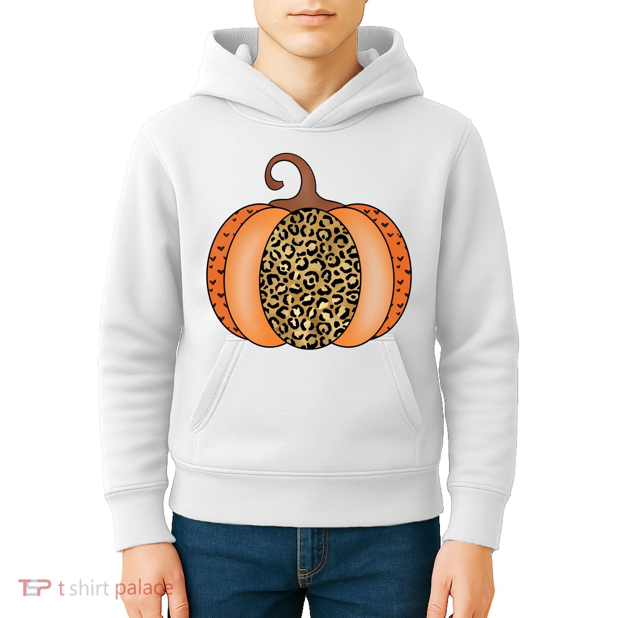 Leopard Pumpkin Fall Holiday Kids Hoodie