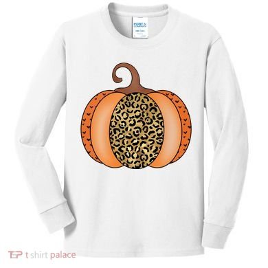 Leopard Pumpkin Fall Holiday Kids Long Sleeve Shirt