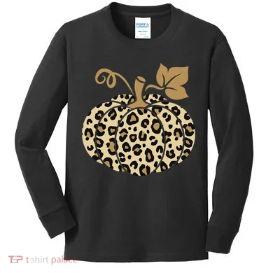 Leopard Pumpkin Fall Kids Long Sleeve Shirt