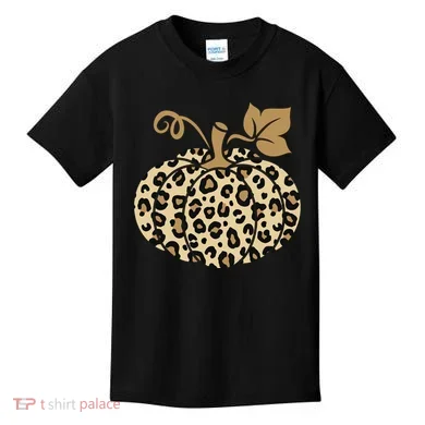 Leopard Pumpkin Fall Kids T-Shirt