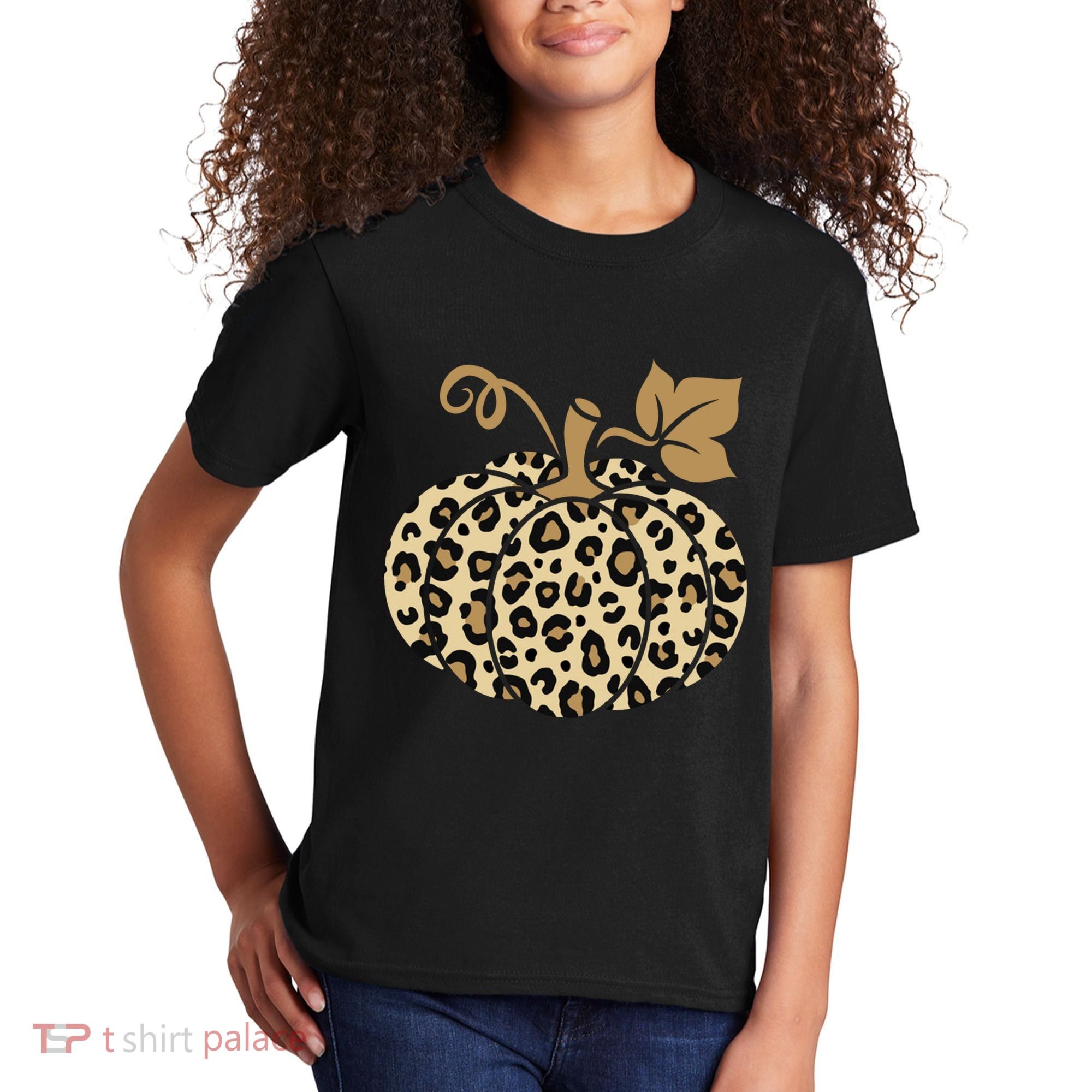 Leopard Pumpkin Fall Kids T-Shirt