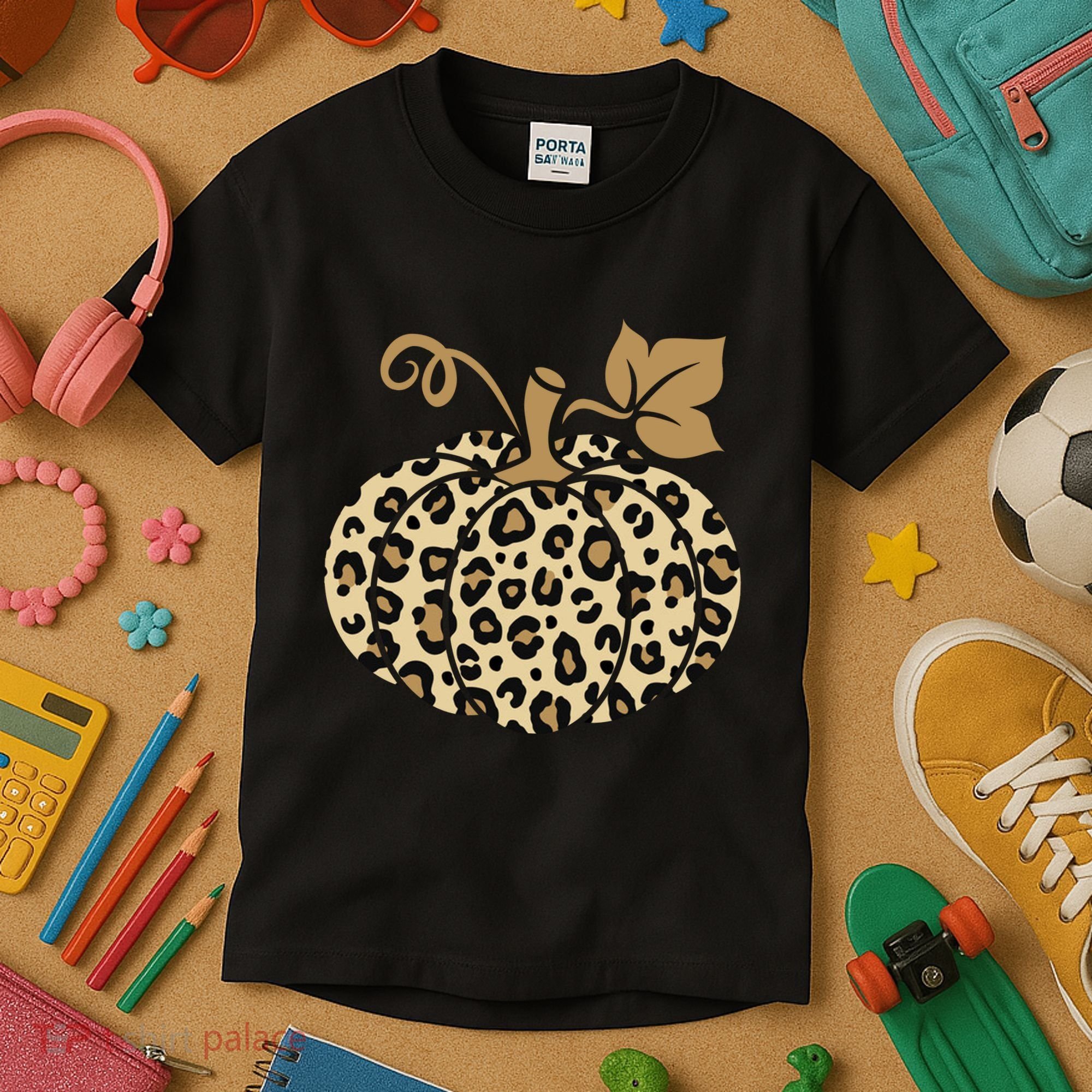Leopard Pumpkin Fall Kids T-Shirt