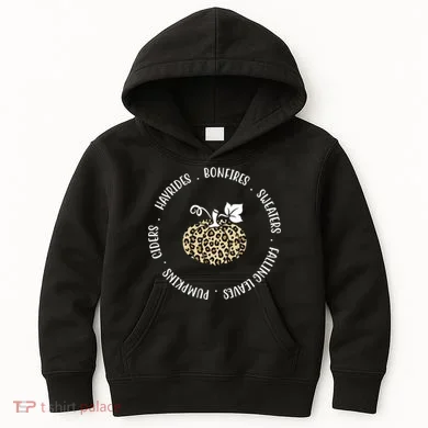 Leopard Pumpkin Fall Lover Kids Hoodie