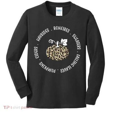 Leopard Pumpkin Fall Lover Kids Long Sleeve Shirt