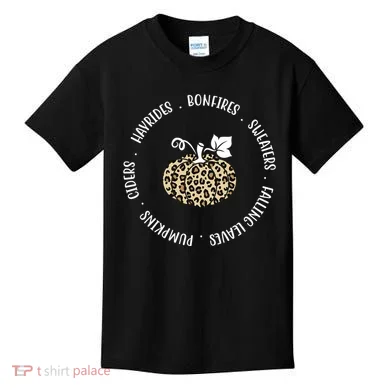 Leopard Pumpkin Fall Lover Kids T-Shirt