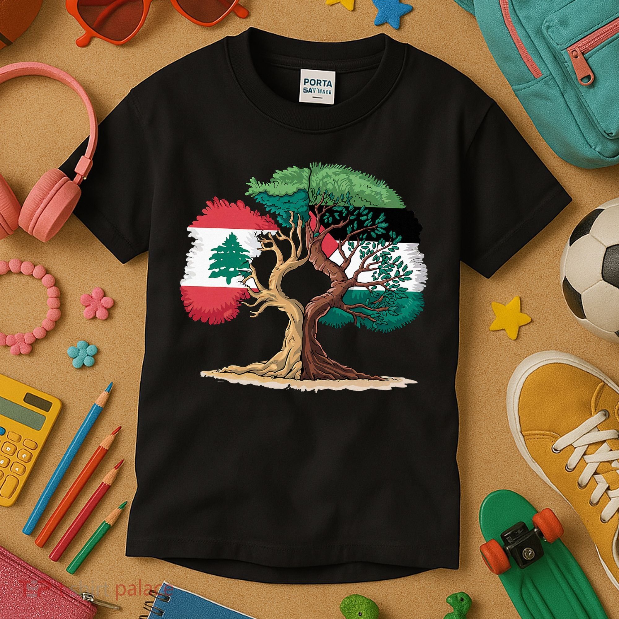 Lebanon Palestine Flag Lebanese Palestinian Kids T-Shirt