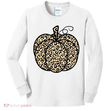 Leopard Pumpkin Festive Kids Long Sleeve Shirt