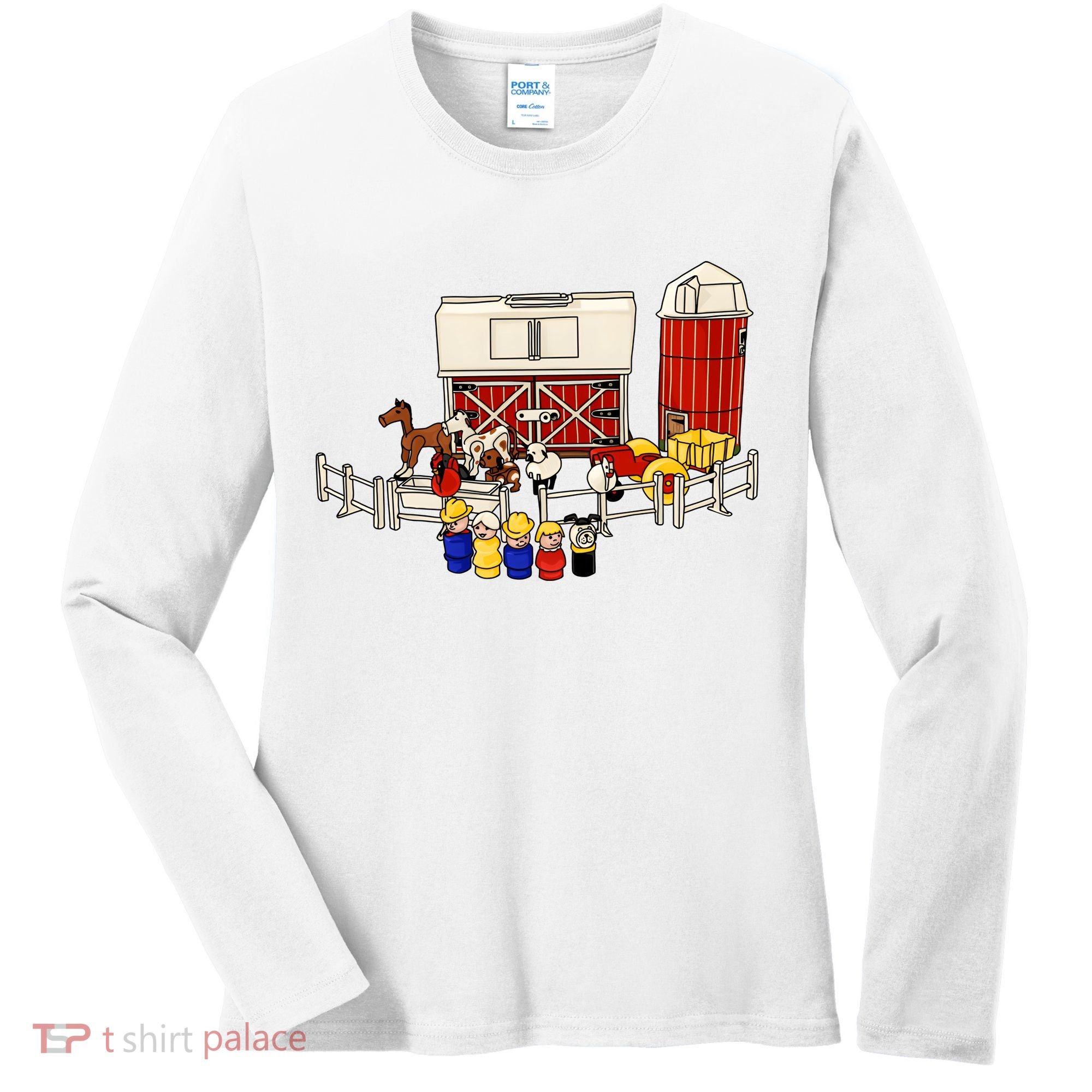 Little People Family With Farm Women's Long Sleeve Shirt