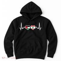 Lebanon Palestine Flag Lebanese Palestinian Unity Heartbeat Hoodie thumb 0