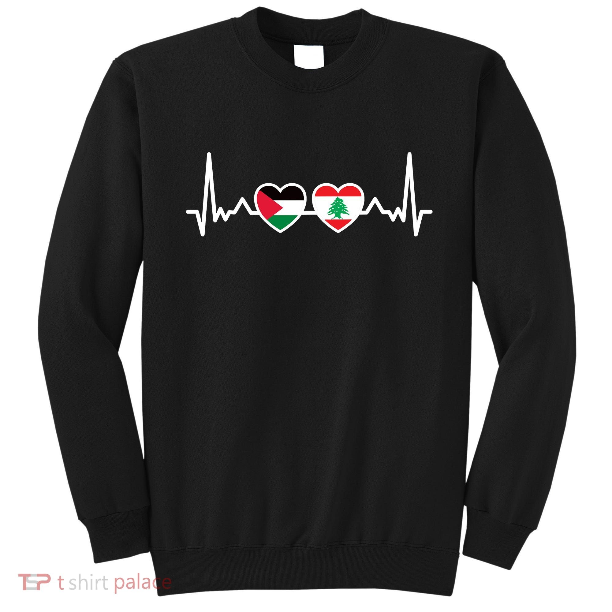 Lebanon Palestine Flag Lebanese Palestinian Unity Heartbeat Sweatshirt