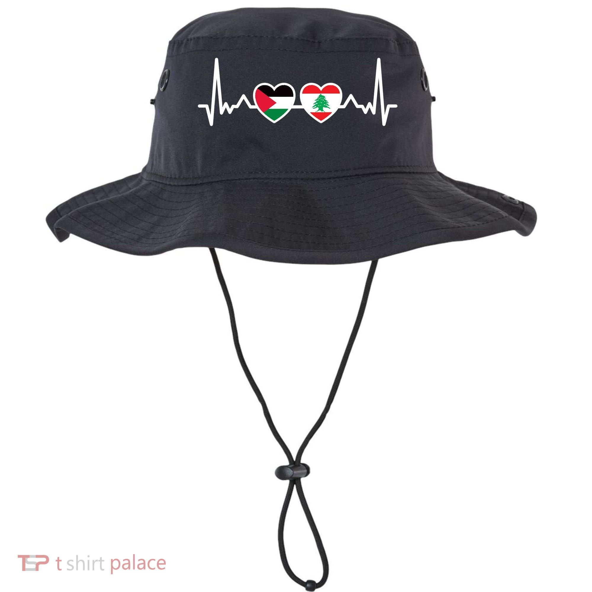 Lebanon Palestine Flag Lebanese Palestinian Unity Heartbeat Bucket Hat