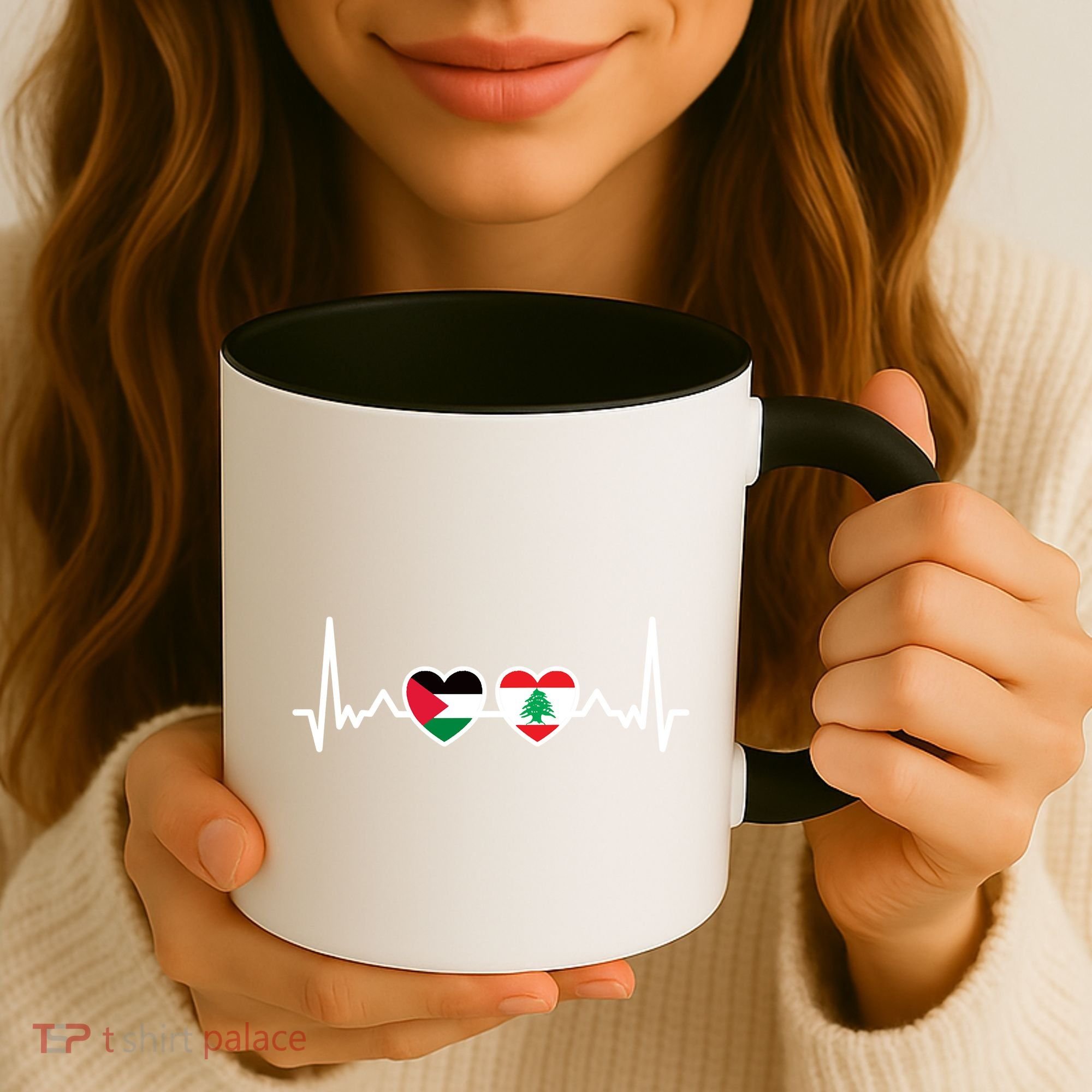 Lebanon Palestine Flag Lebanese Palestinian Unity Heartbeat Coffee Mug