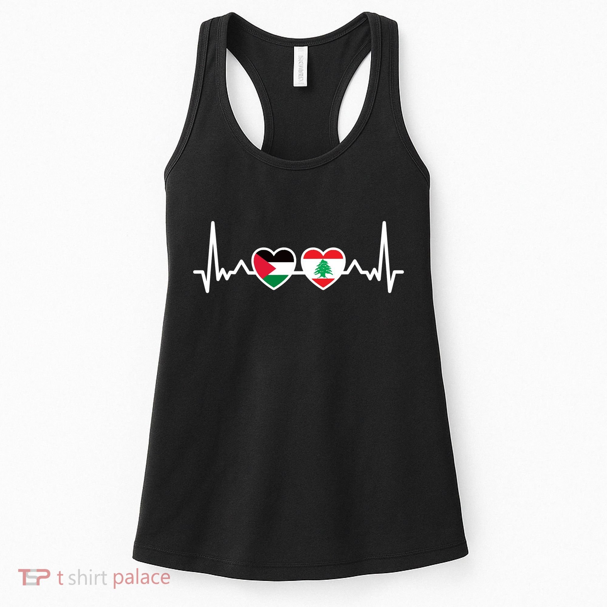 Lebanon Palestine Flag Lebanese Palestinian Unity Heartbeat Women's Tank Top