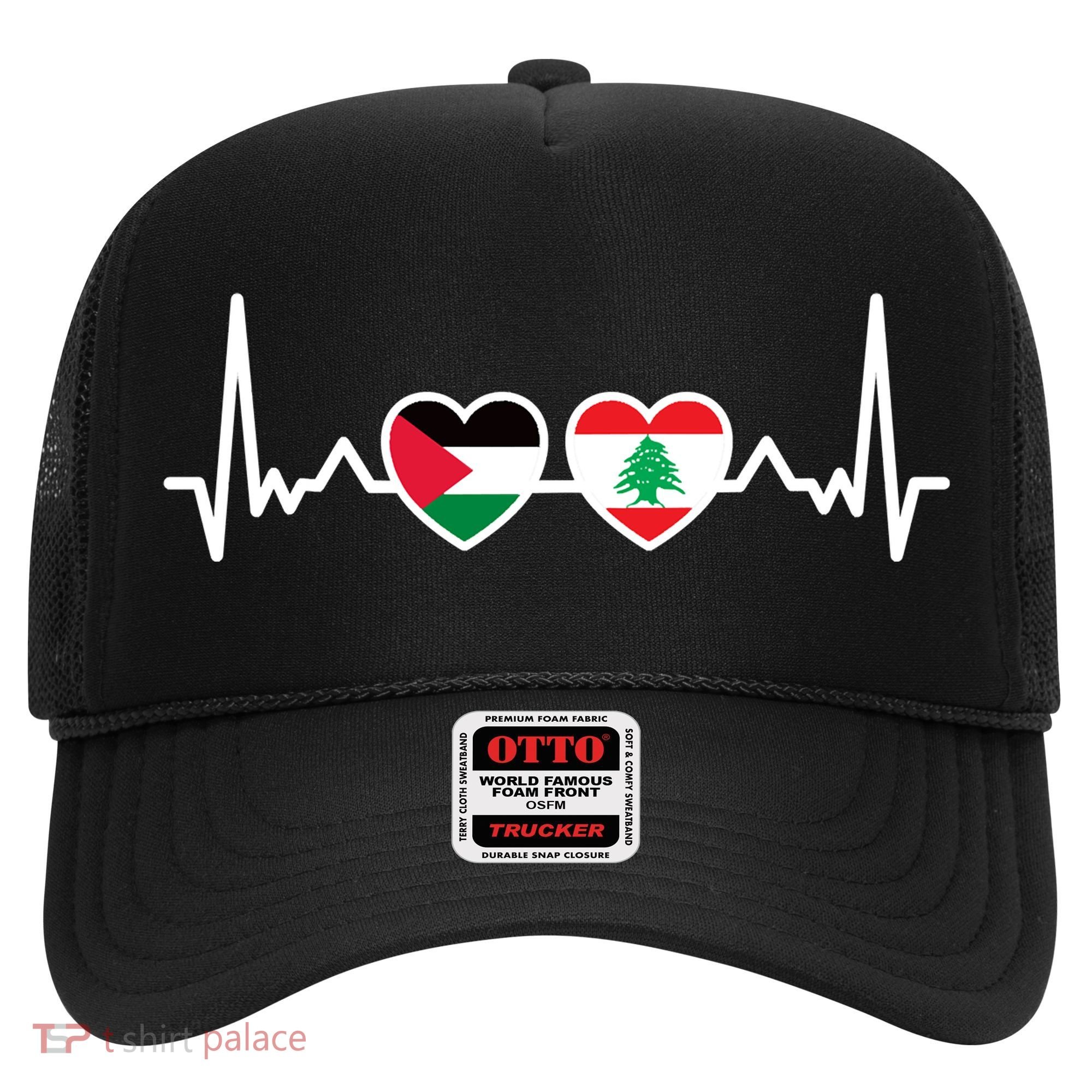 Lebanon Palestine Flag Lebanese Palestinian Unity Heartbeat Hat