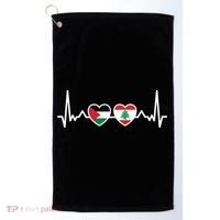 Lebanon Palestine Flag Lebanese Palestinian Unity Heartbeat Golf Towel thumb 0
