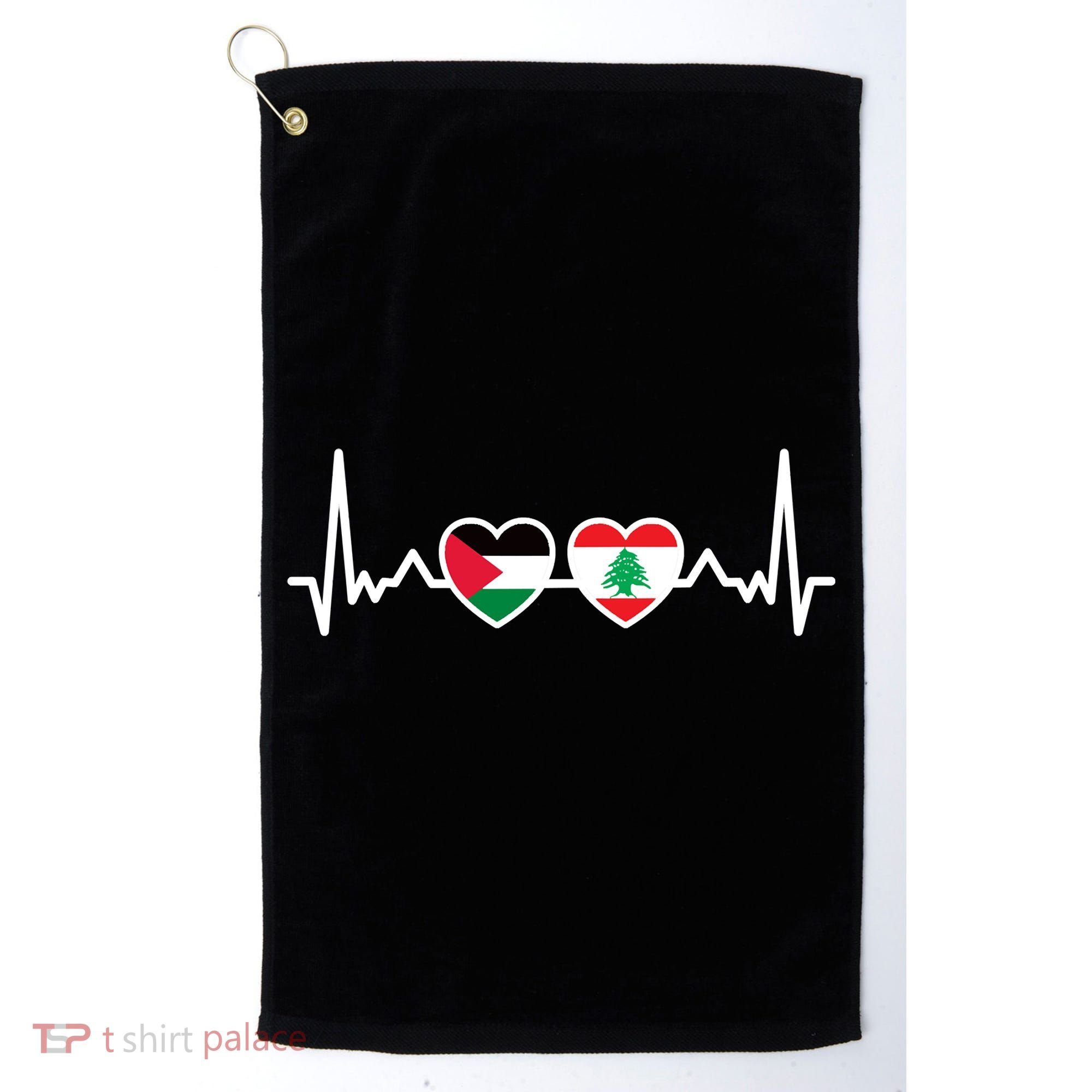 Lebanon Palestine Flag Lebanese Palestinian Unity Heartbeat Golf Towel