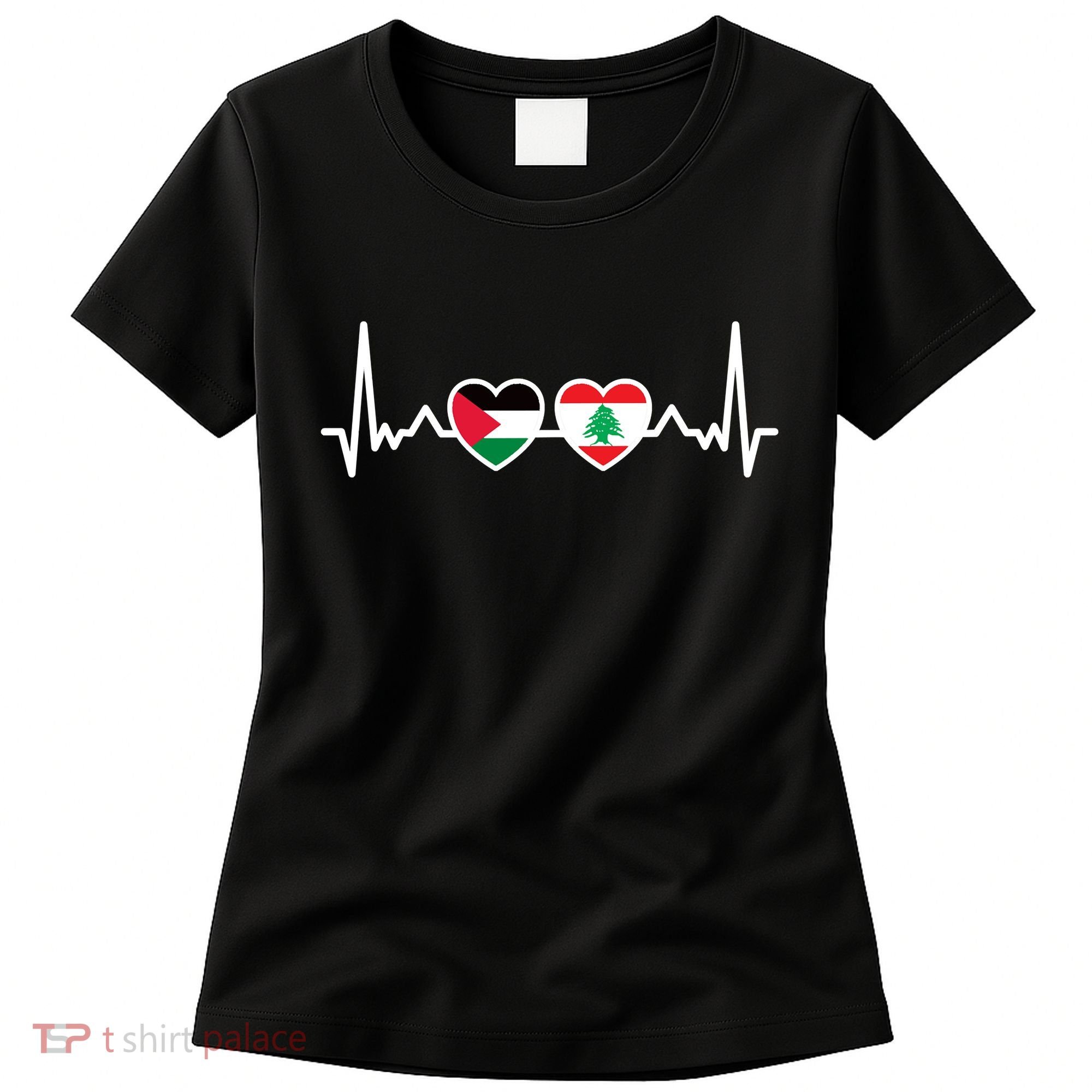 Lebanon Palestine Flag Lebanese Palestinian Unity Heartbeat Women's T-Shirt