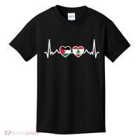 Lebanon Palestine Flag Lebanese Palestinian Unity Heartbeat Kids T-Shirt thumb 0