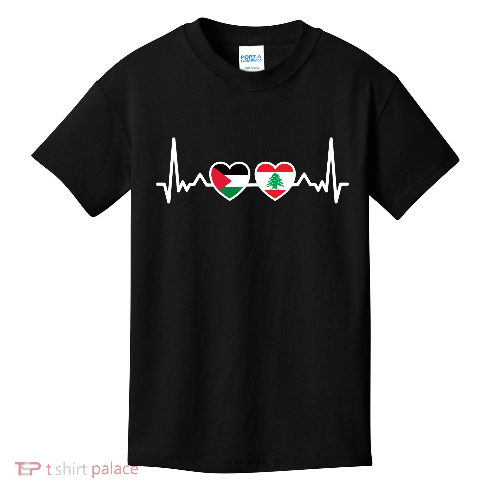 Lebanon Palestine Flag Lebanese Palestinian Unity Heartbeat Kids T-Shirt