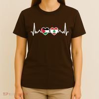 Lebanon Palestine Flag Lebanese Palestinian Unity Heartbeat T-Shirt thumb 4