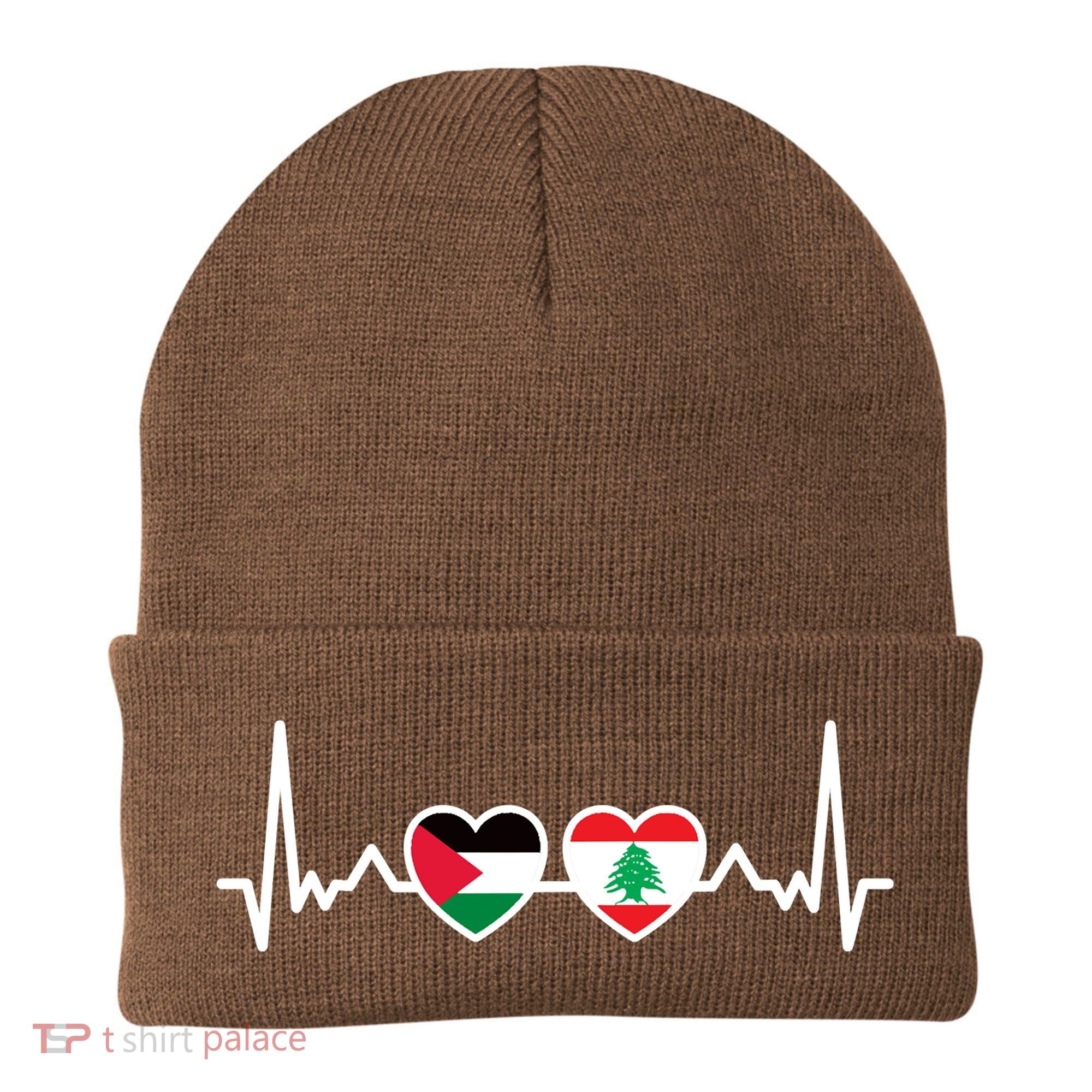 Lebanon Palestine Flag Lebanese Palestinian Unity Heartbeat Beanie