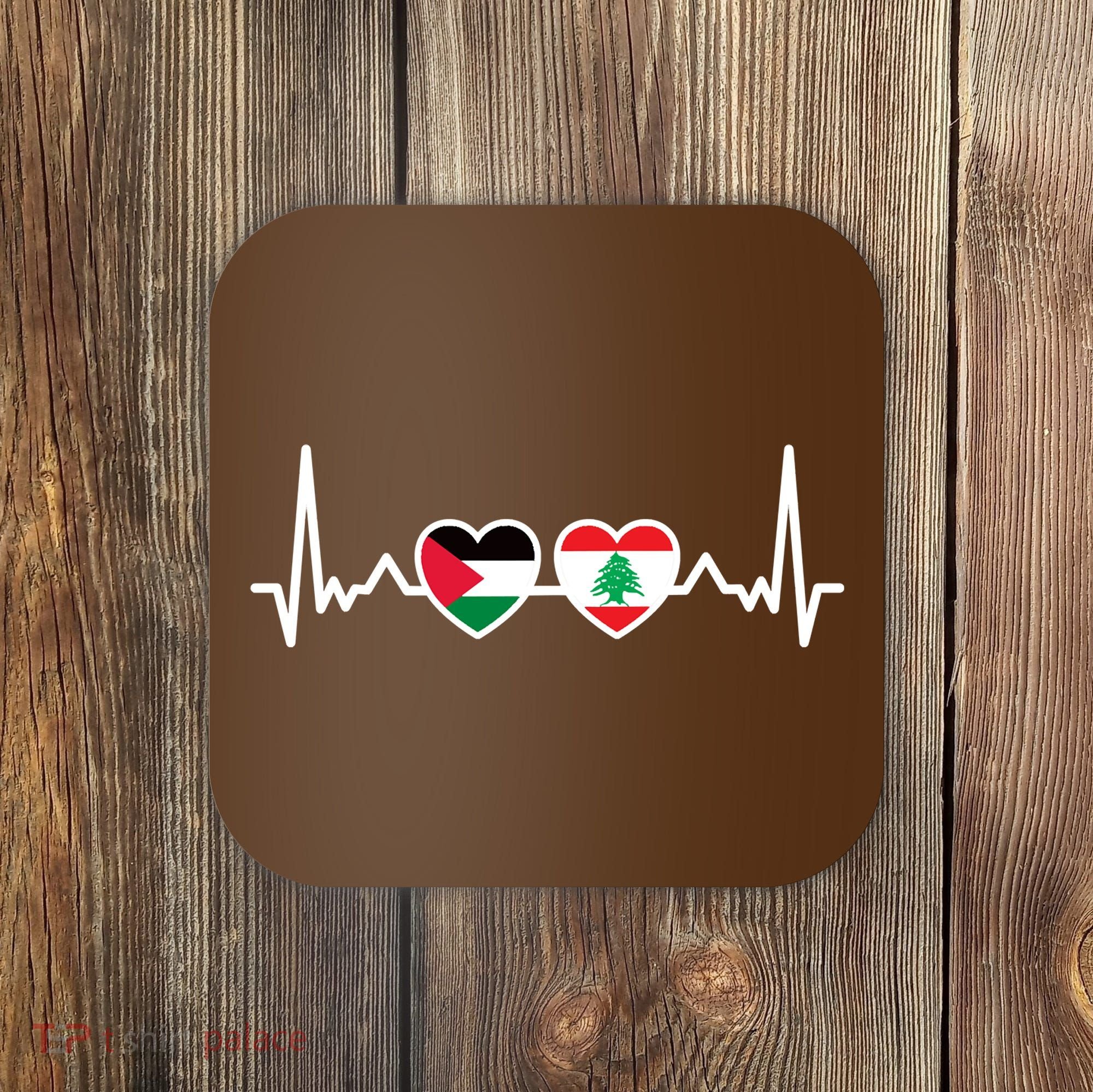 Lebanon Palestine Flag Lebanese Palestinian Unity Heartbeat Coaster