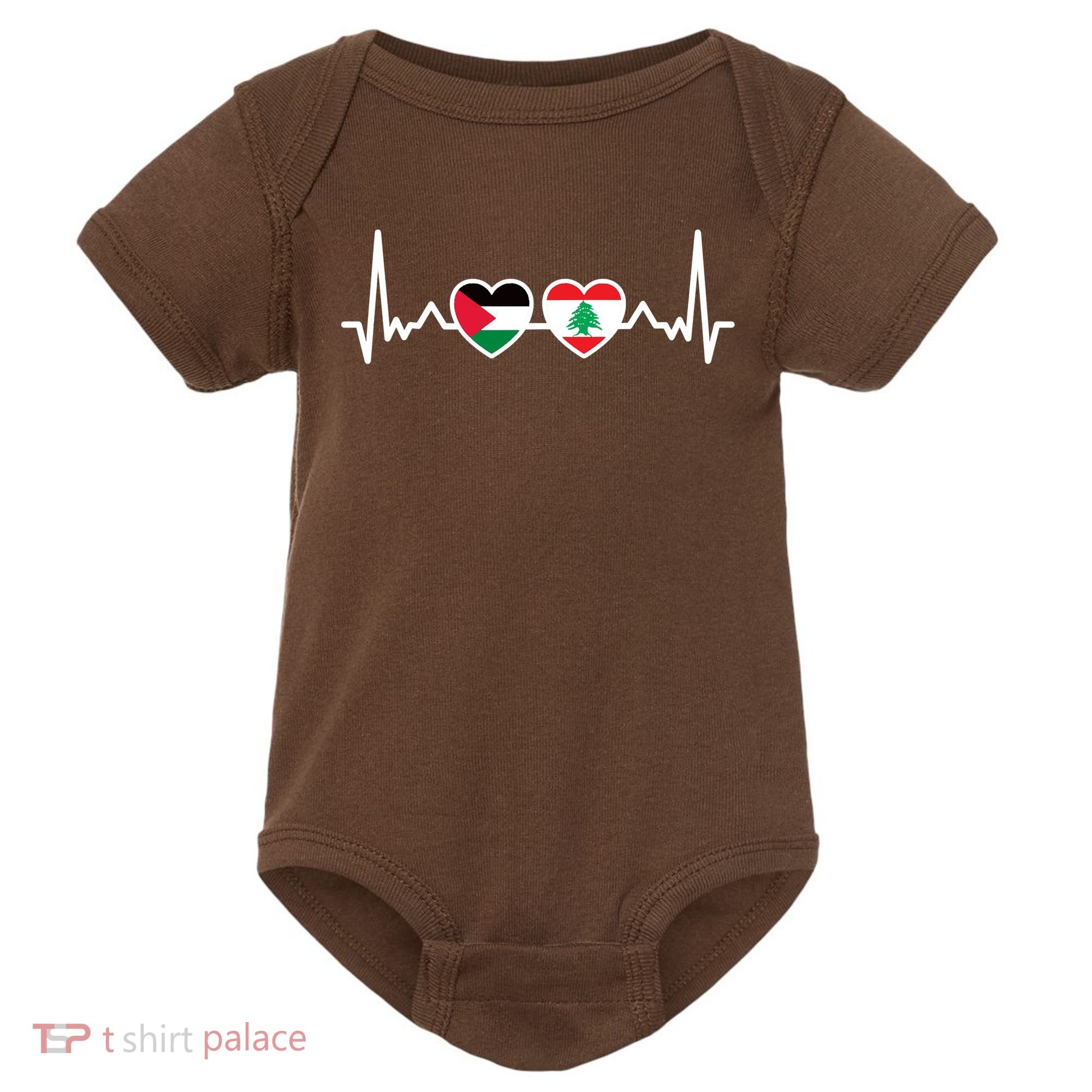 Lebanon Palestine Flag Lebanese Palestinian Unity Heartbeat Baby Bodysuit
