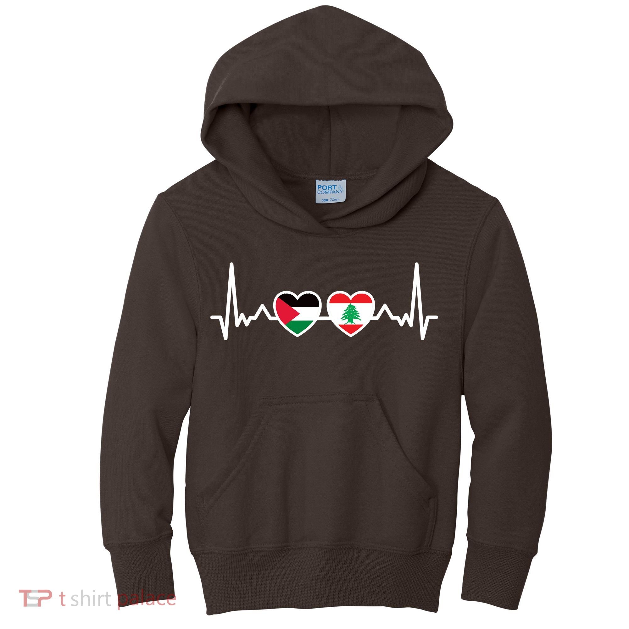Lebanon Palestine Flag Lebanese Palestinian Unity Heartbeat Kids Hoodie