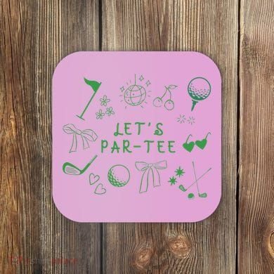 Let's Par Funny Golf Coquette Bow Women Coaster